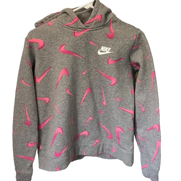 Nike Kids XL All Over Print Hoodie Sportswear 3D Pink Nike Logo Standard Fit - Picture 2 of 7